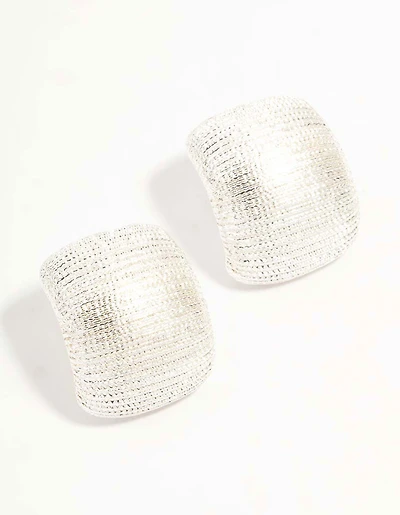 Silver Curved Textured Stud Earrings