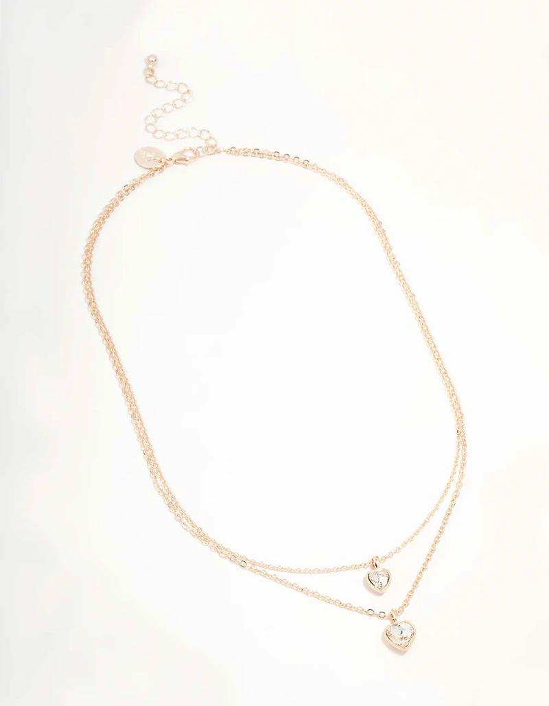 Rose Gold Diamante Heart Layered Necklace