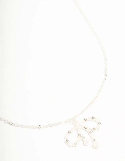 Silver Pearl Bow Pendant Necklace
