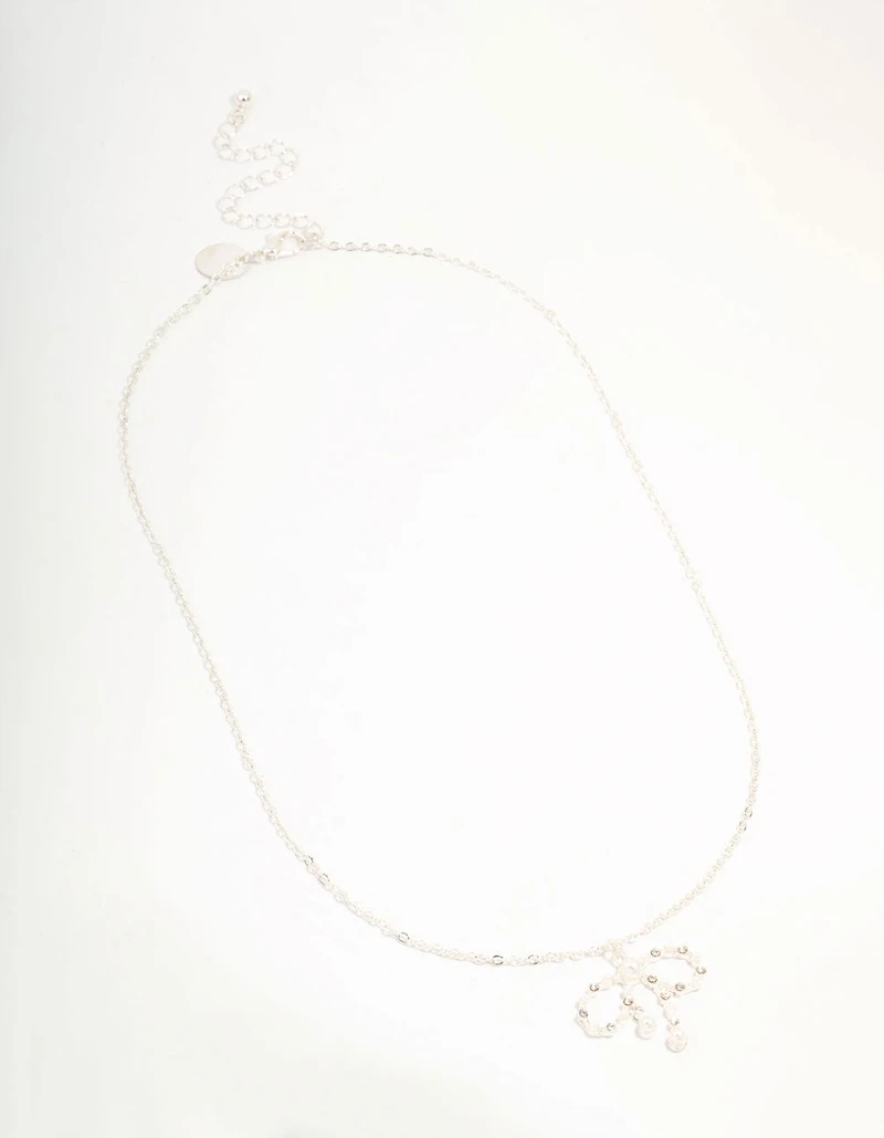 Silver Pearl Bow Pendant Necklace