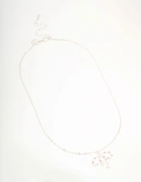 Silver Pearl Bow Pendant Necklace