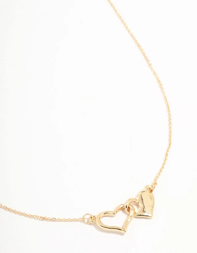 Gold Linked Solid Heart Necklace