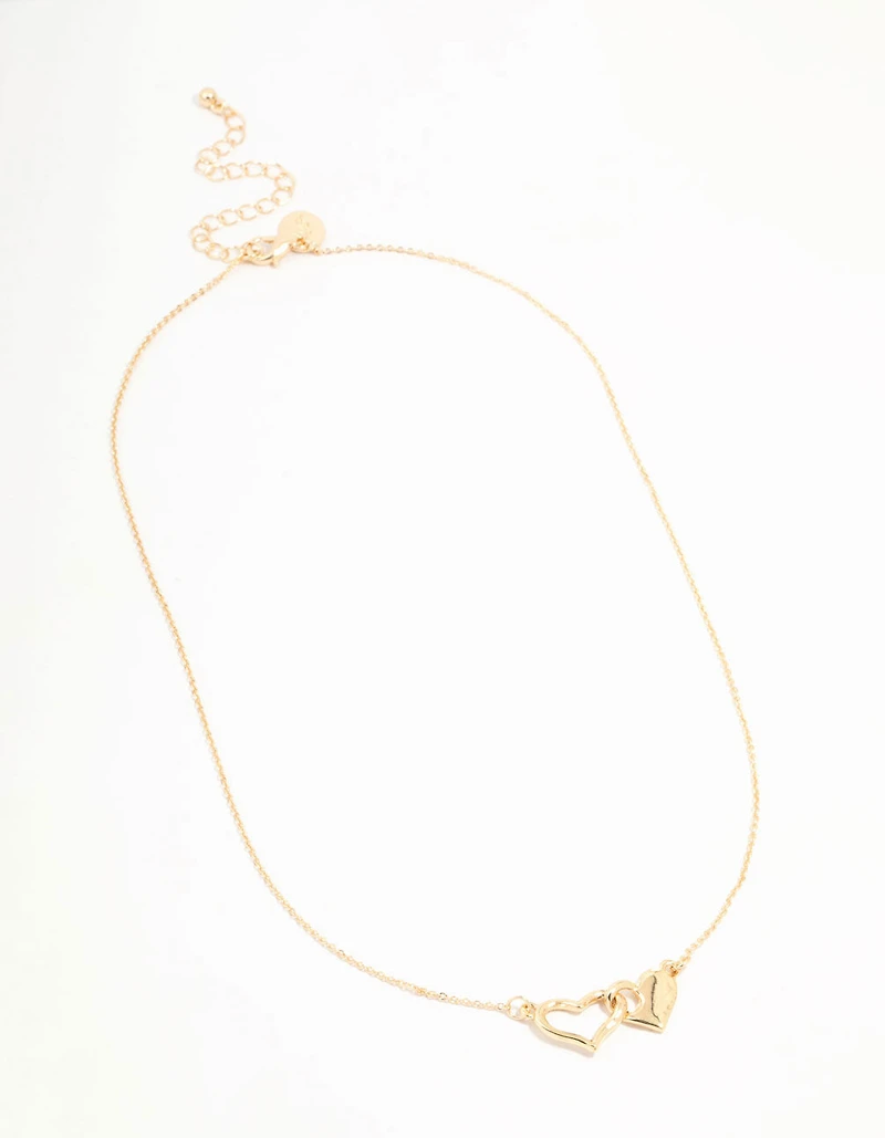 Gold Linked Solid Heart Necklace