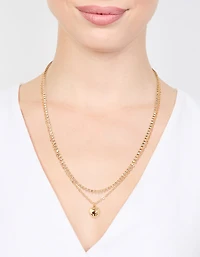 Gold Diamante & Puffy Heart Layered Necklace