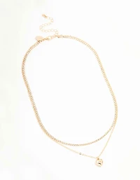 Gold Diamante & Puffy Heart Layered Necklace