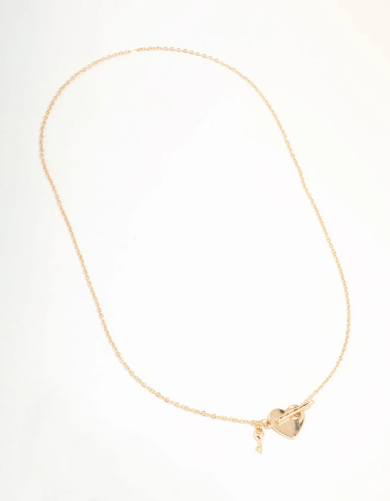 Gold Heart & Key T&O Necklace