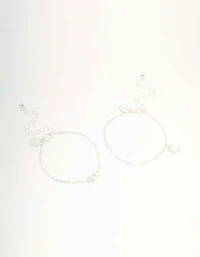 Silver Diamante Star & Moon Toggle Bracelets 2-Pack