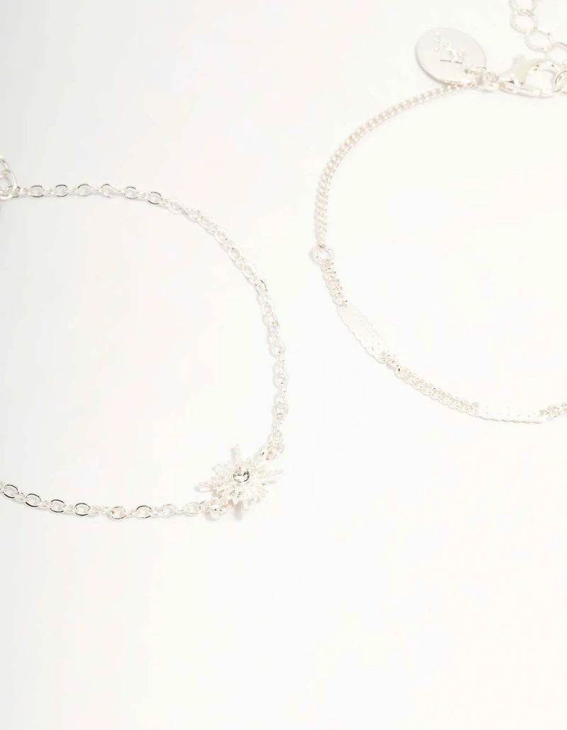 Silver Diamante Star & Moon Toggle Bracelets 2-Pack