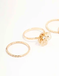 Gold Diamante Wire Flower Rings 4-Pack