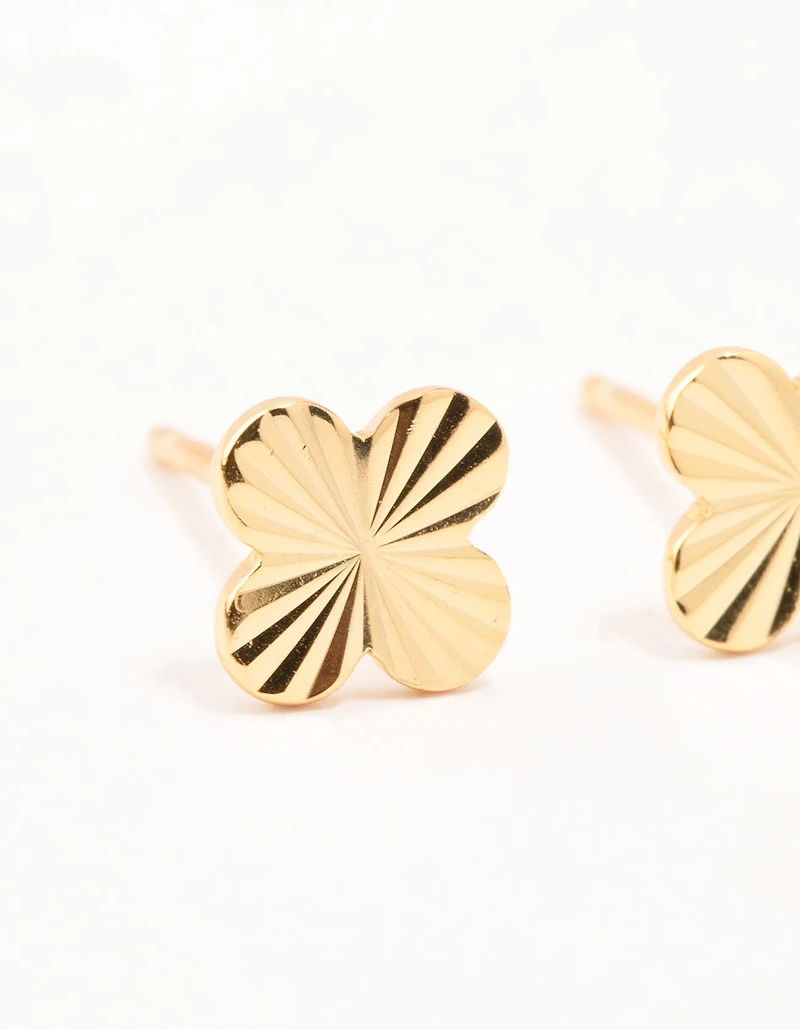 Gold Plated Sterling Silver Ribbed Flower Stud Earrings