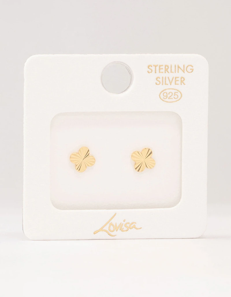 Gold Plated Sterling Silver Ribbed Flower Stud Earrings