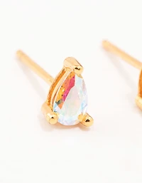 Gold Plated Sterling Silver Pear Cubic Zirconia Stud Earrings