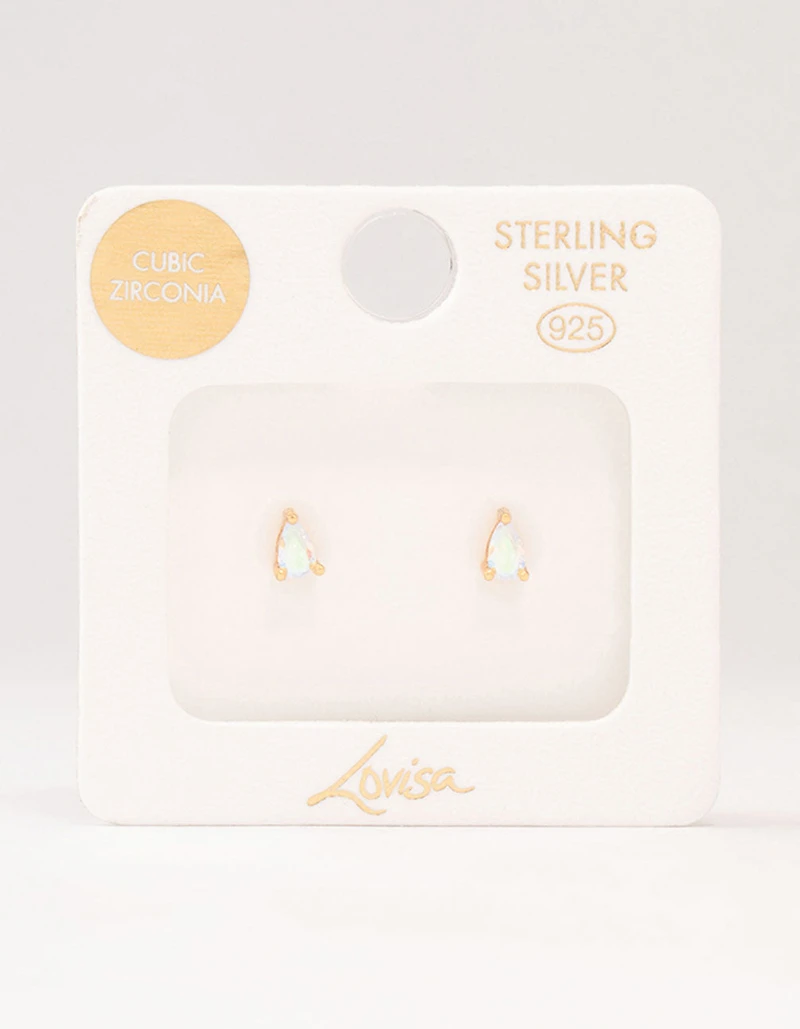 Gold Plated Sterling Silver Pear Cubic Zirconia Stud Earrings