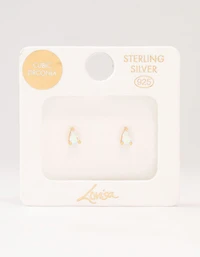 Gold Plated Sterling Silver Pear Cubic Zirconia Stud Earrings