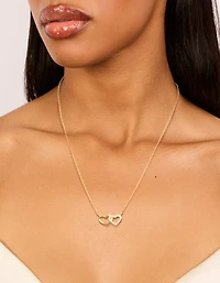 Gold Plated Sterling Silver Double Heart Cubic Zirconia Necklace