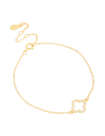 Gold Plated Sterling Silver Cubic Zirconia Flower Bracelet