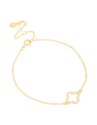 Gold Plated Sterling Silver Cubic Zirconia Flower Bracelet