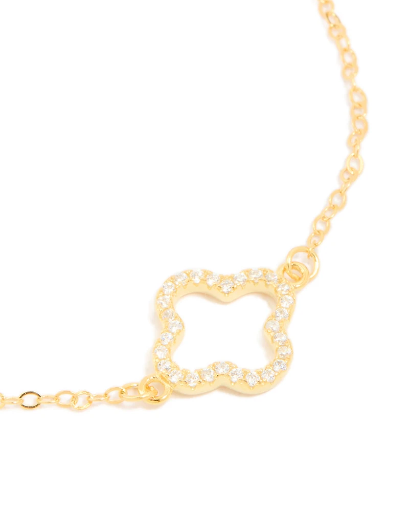 Gold Plated Sterling Silver Cubic Zirconia Flower Bracelet