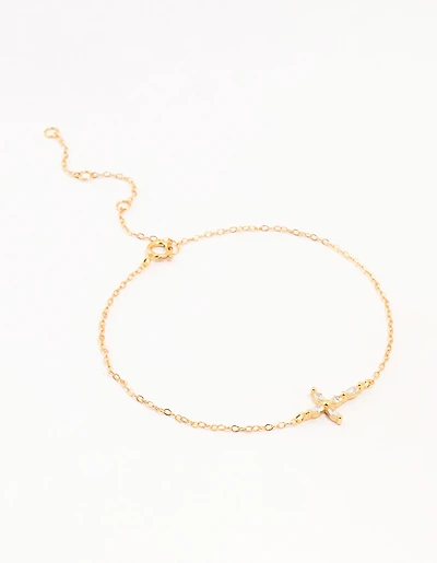 Bracelet croix marquise en argent sterling plaqué or