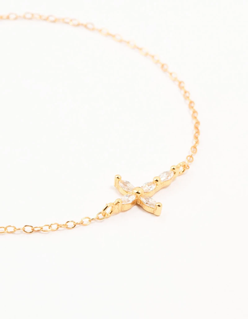 Bracelet croix marquise en argent sterling plaqué or