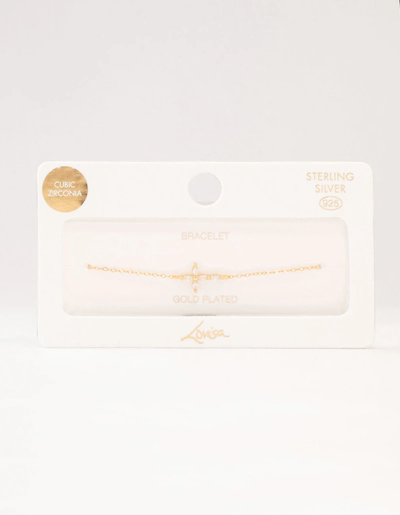 Bracelet croix marquise en argent sterling plaqué or