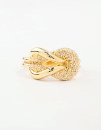 Gold Bold Diamante Knotted Ring
