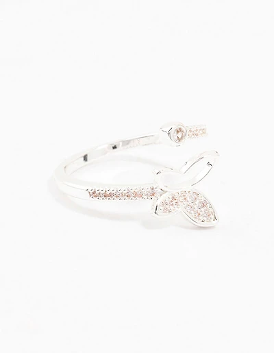 Silver Plated Butterfly Cubic Zirconia Wrapped Ring
