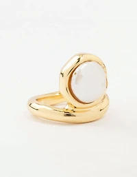 Gold Organic Pearl Band Ring