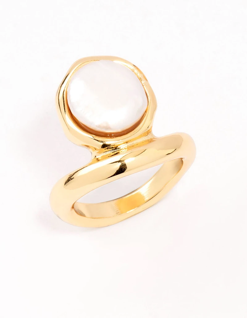 Gold Organic Pearl Band Ring