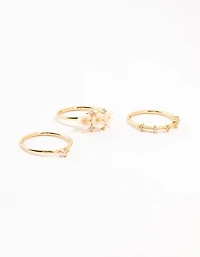 Gold Plated Triple Flower Stacking Rings 3-Pack