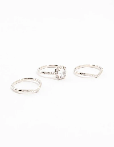 Silver Pointed & Halo Ring Pack