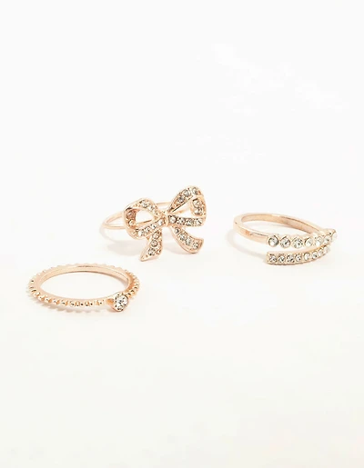 Rose Gold Precious Bow Ring 3-Pack