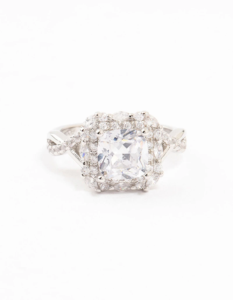 Silver Princess Cubic Zirconia Halo Ring
