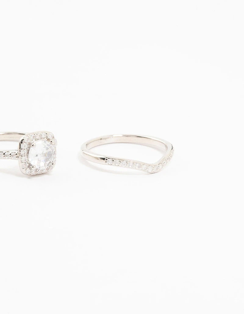 Silver Pointed & Halo Ring Pack