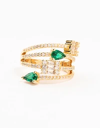 Gold Mixed Shape Green Cubic Zirconia Wrapped Ring