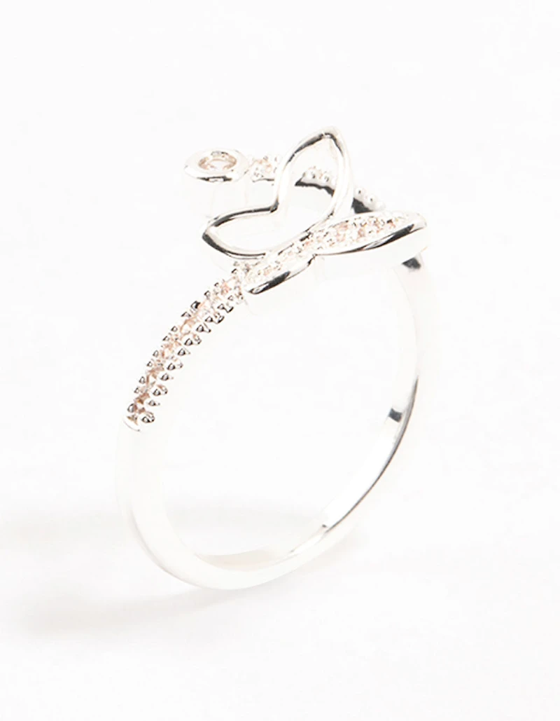 Silver Plated Butterfly Cubic Zirconia Wrapped Ring