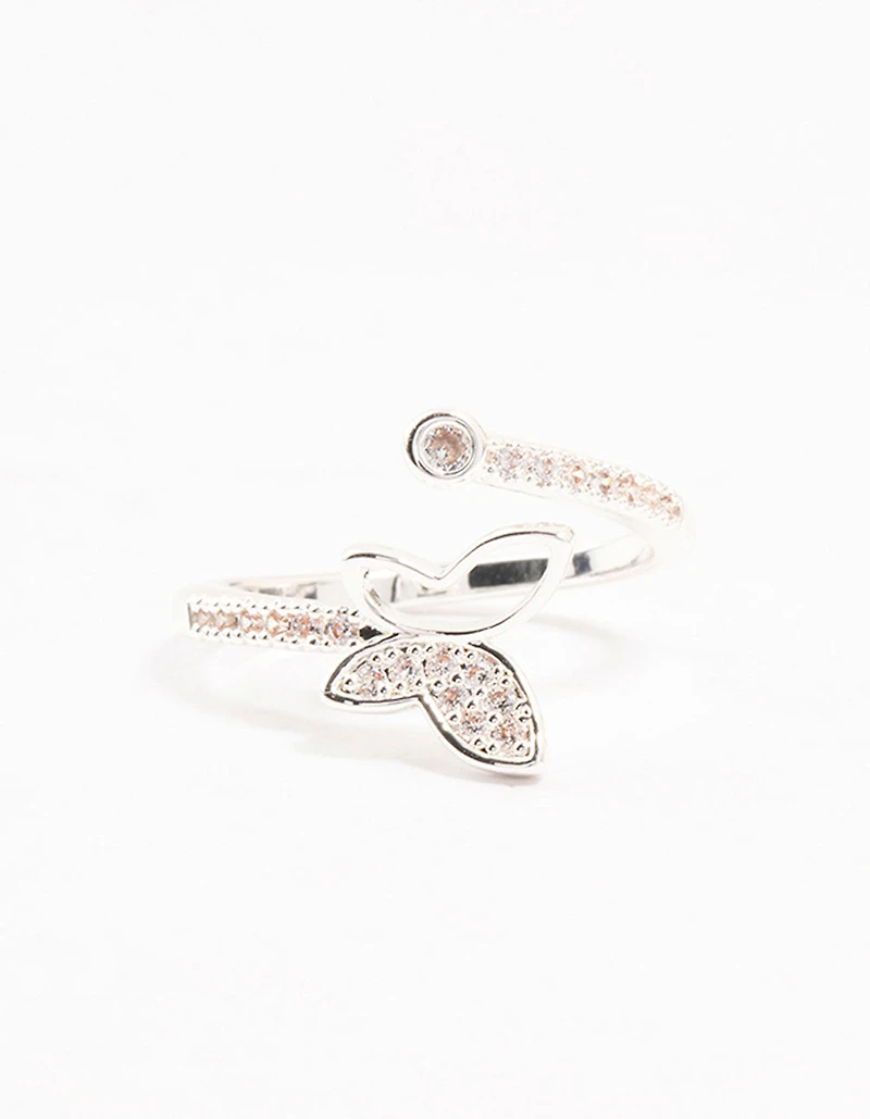 Silver Plated Butterfly Cubic Zirconia Wrapped Ring