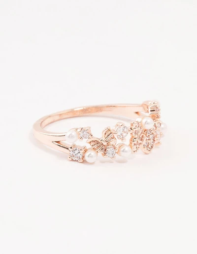 Anneau de perle papillon plaqué rose