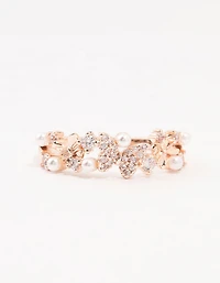 Rose Plated Gold Butterfly Pearl Band Ring