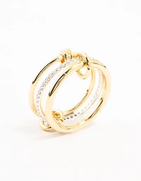 Gold & Silver Plated Diamante Rondell Stacked Ring