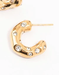 Waterproof Gold Plated Stainless Steel Crystal Molten Hoop Earrings
