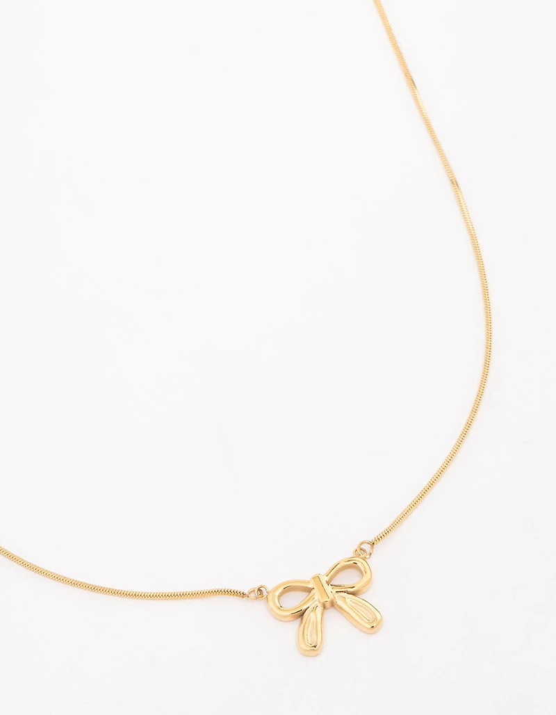 Waterproof Gold Plated Stainless Steel Pendant Bow Necklace