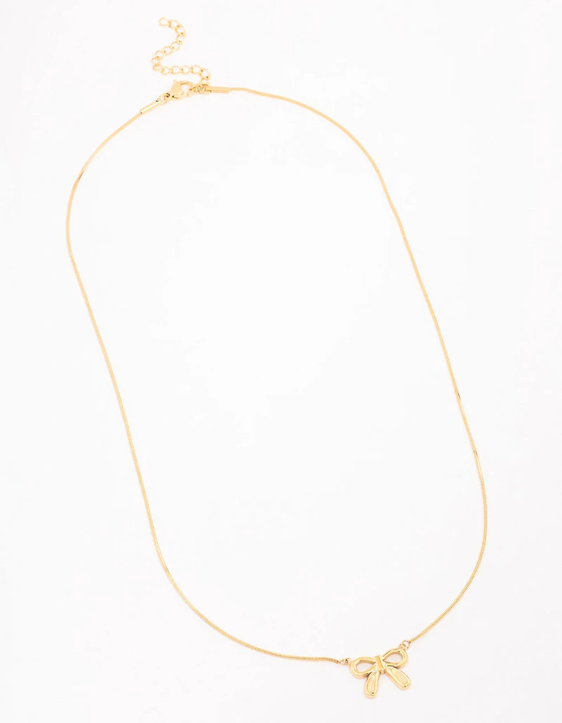 Waterproof Gold Plated Stainless Steel Pendant Bow Necklace