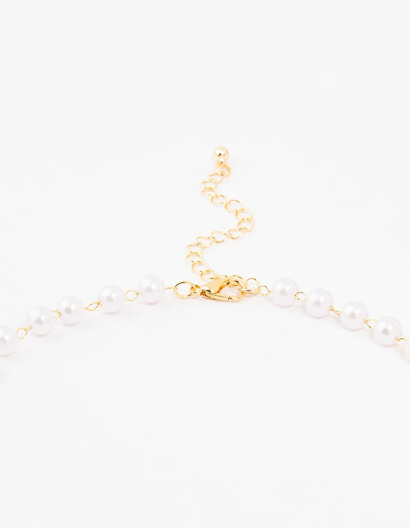 Gold Plated Pearl Baroque Cross Necklace