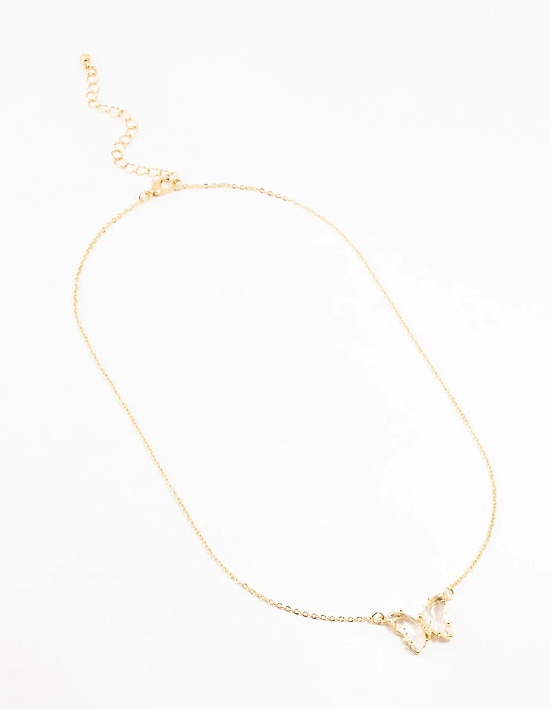Gold Plated Clear Diamante Butterfly Necklace