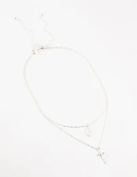 Silver Plated Mary Hammered Cross Necklaces 2-Pack