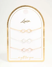 Mixed Metals Infinity Bracelets 3-Pack