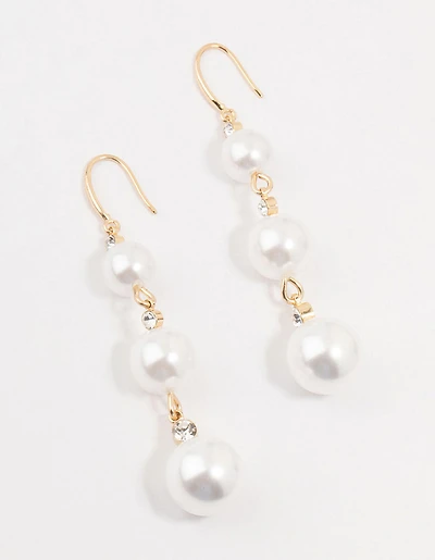 Gold Diamante Pearl Drop Earrings
