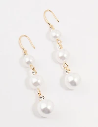 Gold Diamante Pearl Drop Earrings