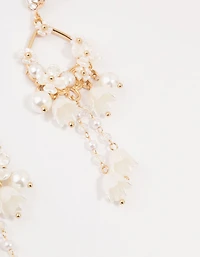Gold Pearlised Flower Drop Earrings